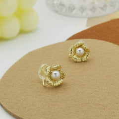 Exquisite gold camellia ear clips -MD025