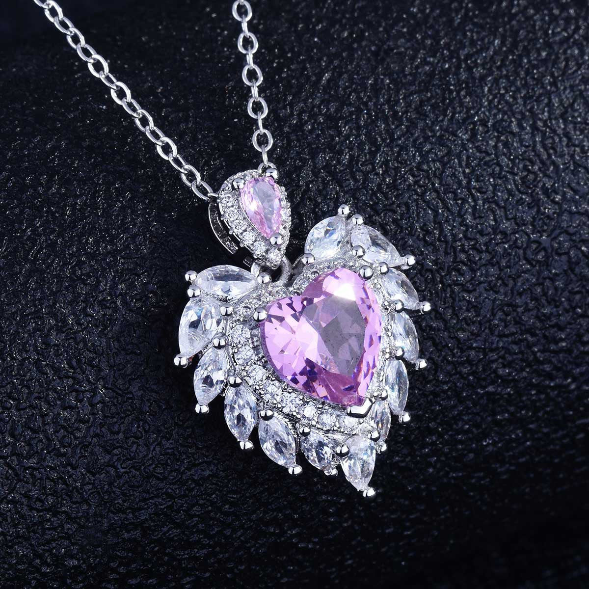 Angel wings Heart purple pendant necklace-D1297PNK