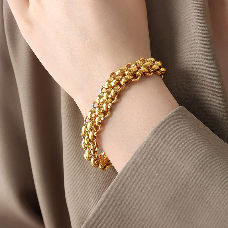 Buckle design thick chain gold plated bracelet -BL315G