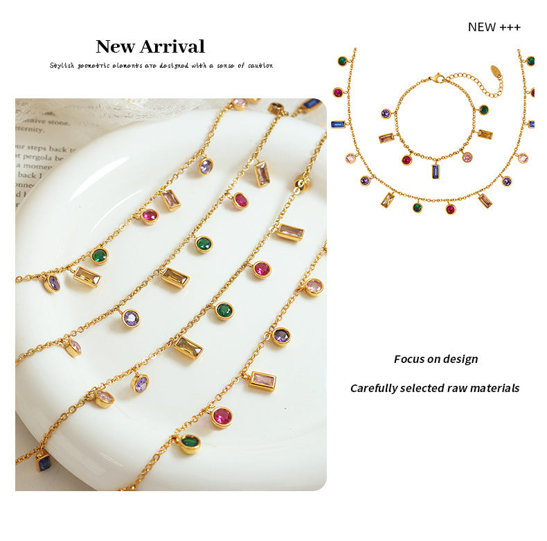 Multi-color Zircon Fringe Necklace -NE311G