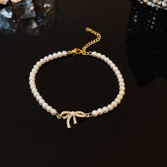 Pearl Bow Titanium steel gold-plated bracelet  -S139G