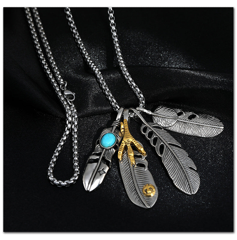 Personality Couple Hip Hop Feather Necklace -NE237