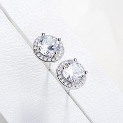 1 carat round diamond earrings plated in 18k white gold -E568