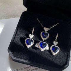 Heart-shaped Tanzanite blue earrings Ring Pendant 3-piece set JZ076+RS051+XL014