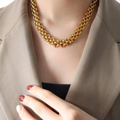 Exaggerated cool style thick chain gold plated necklace -NE314G