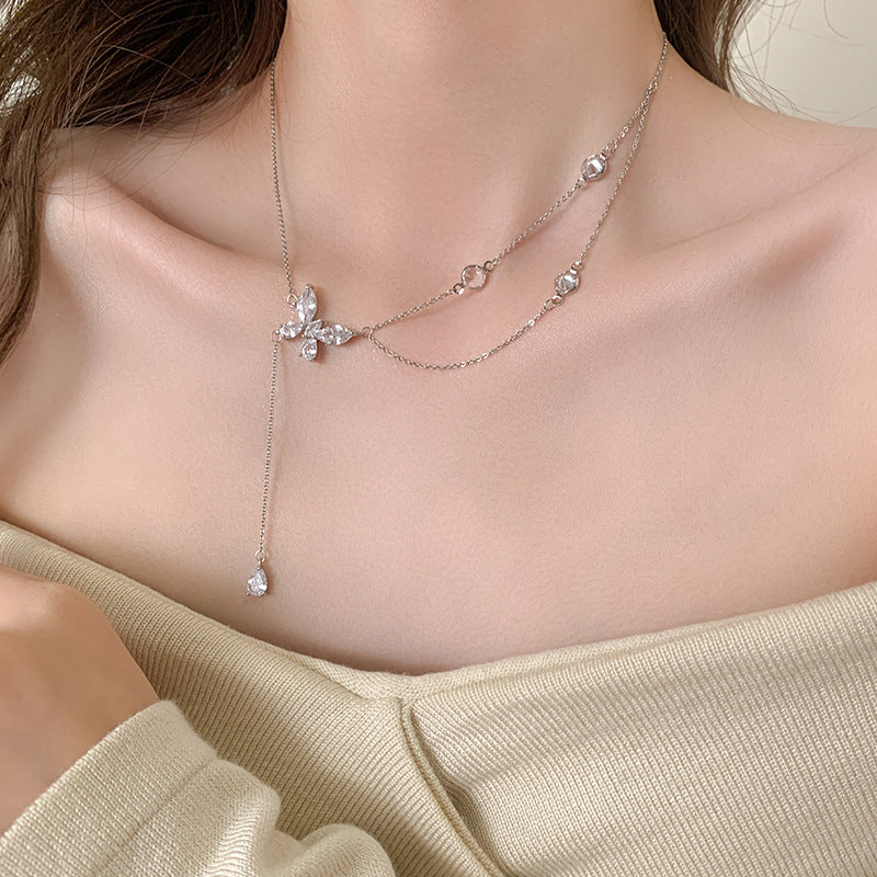 Niche design Butterfly double collar bone necklace -XL1879S