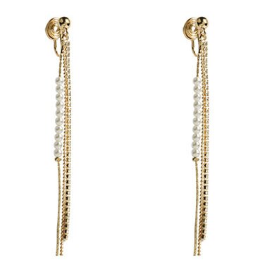 Light Luxury Pearl beaded fringe ear Clip -EC149