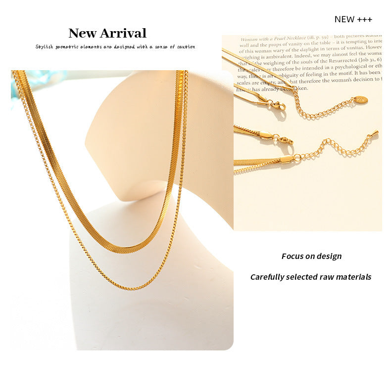 Light luxury 18K gold plated double layer snake bone chain -NE299G