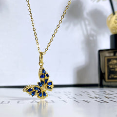 Gold plated blue Zirconium Diamond Butterfly pendant without chain -RS017BL