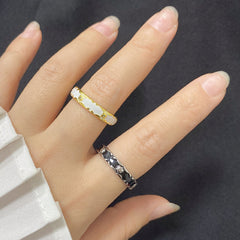Enamel Vintage Little Broken Diamond White Princess Couple Ring -JZ195W