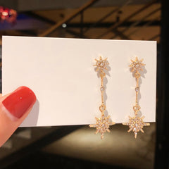 s925 Silver Needle Octagon Star Fringe Earrings -ER175