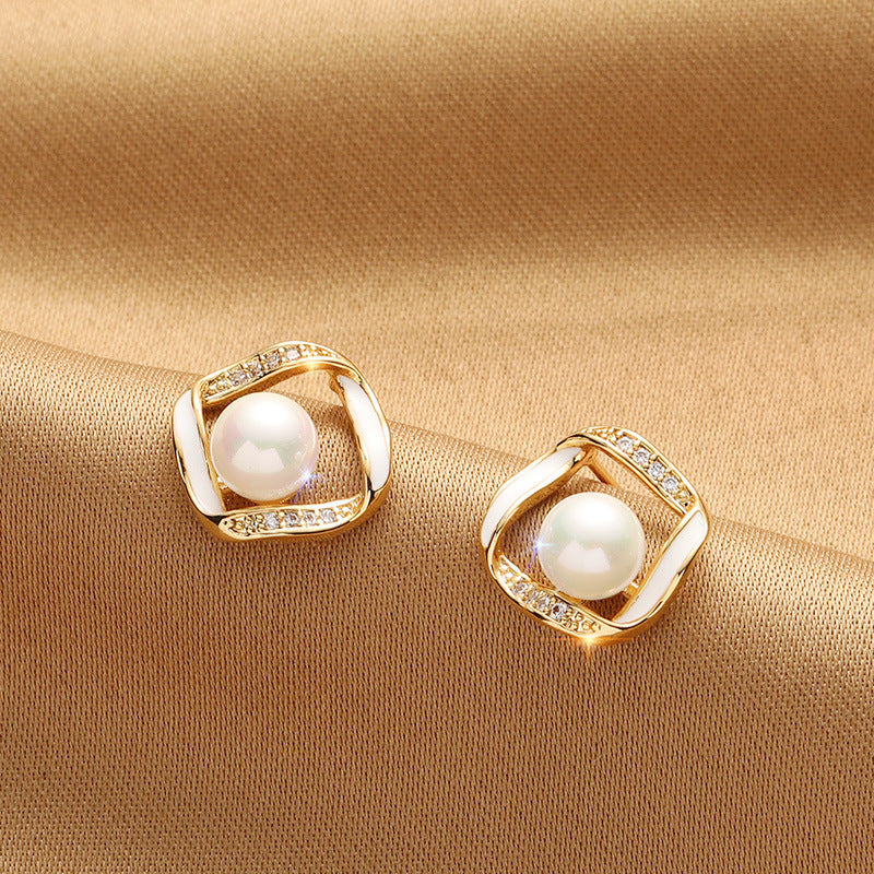 S925 Silver Needle geometric Pearl earrings -ER188
