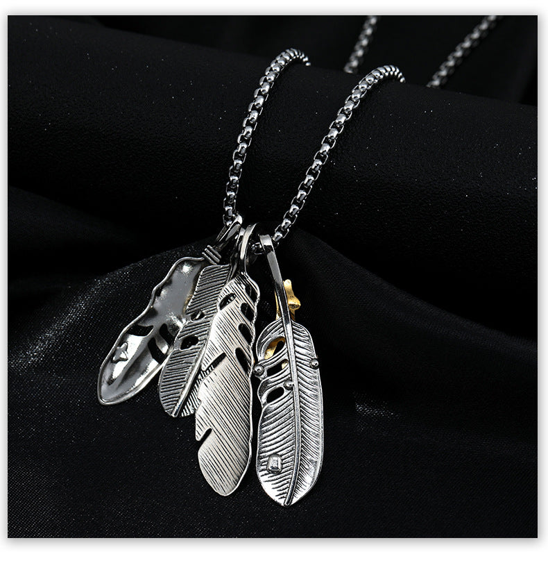 Personality Couple Hip Hop Feather Necklace -NE237