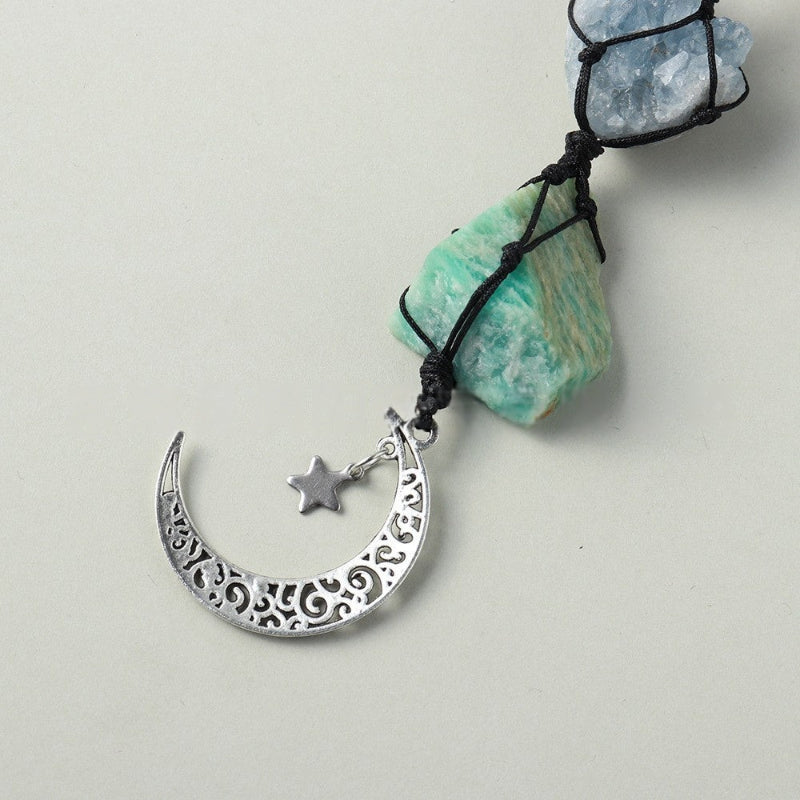 Natural Kyanite + Amazonyte Stone Star Moon Pendant -20210320KNA