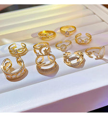 Sun and moon double gold ring -J429G