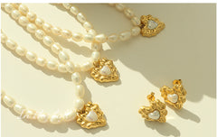 French light luxury new pearl hammer gold heart necklace -NE304G