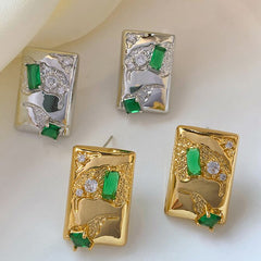 Fashion square emerald Zircon earrings 925 Silver Needle -DMS00091