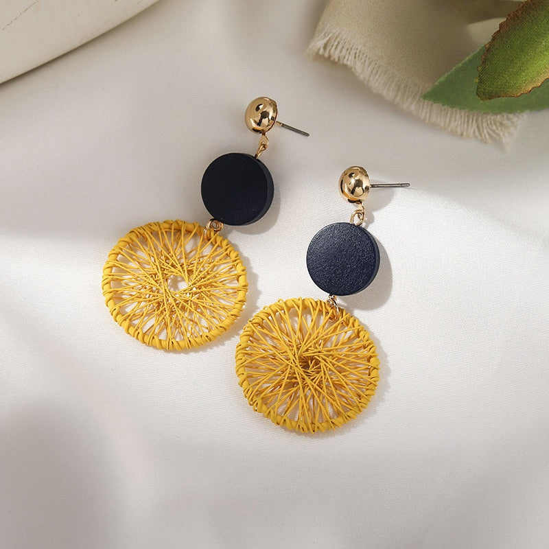 Yellow brushed round earrings for girls -ER154