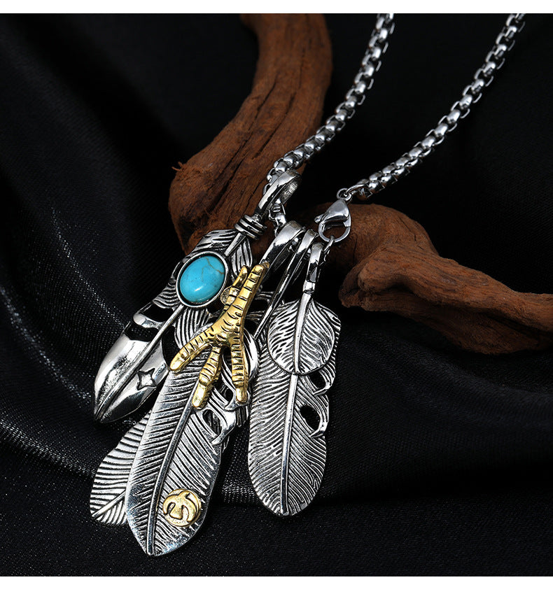 Personality Couple Hip Hop Feather Necklace -NE237