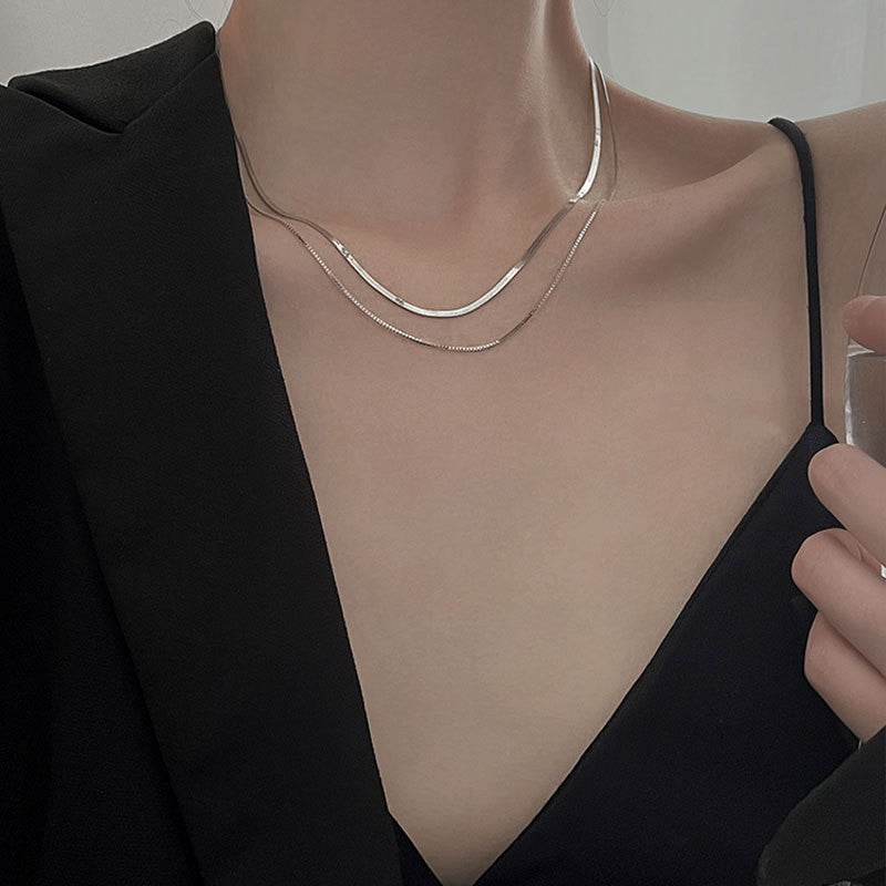 Double layer wear simple sterling silver clavicle chain -XL1231S