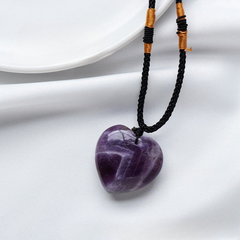 Natural amethyst 3cm Love necklace -20230509PUR