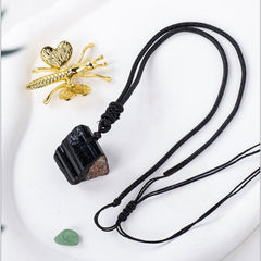 Natural black tourmaline crystal raw stone Pendant -20191115