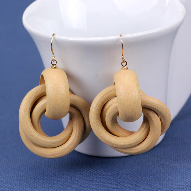 Wood Color Round spiral wooden earrings -ER231