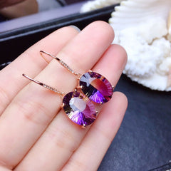 Purple Yellow diamond imitation tourmaline egg earrings -E818