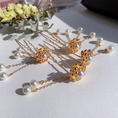 Pearl lotus fringe antique hairpin -HA209G