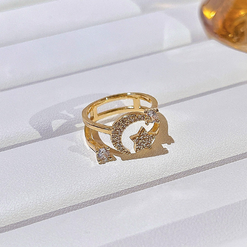 Sun and moon double gold ring -J429G