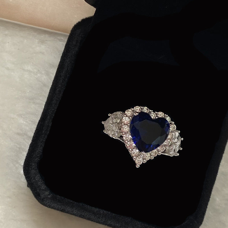 Heart-shaped Tanzanite blue earrings Ring Pendant 3-piece set JZ076+RS051+XL014