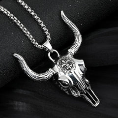 Western Wild bull Head Cool Man titanium steel necklace -NE249