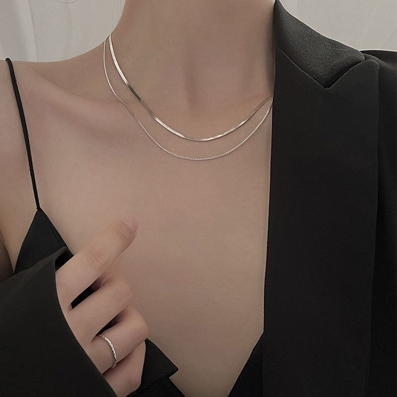 Double layer wear simple sterling silver clavicle chain -XL1231S