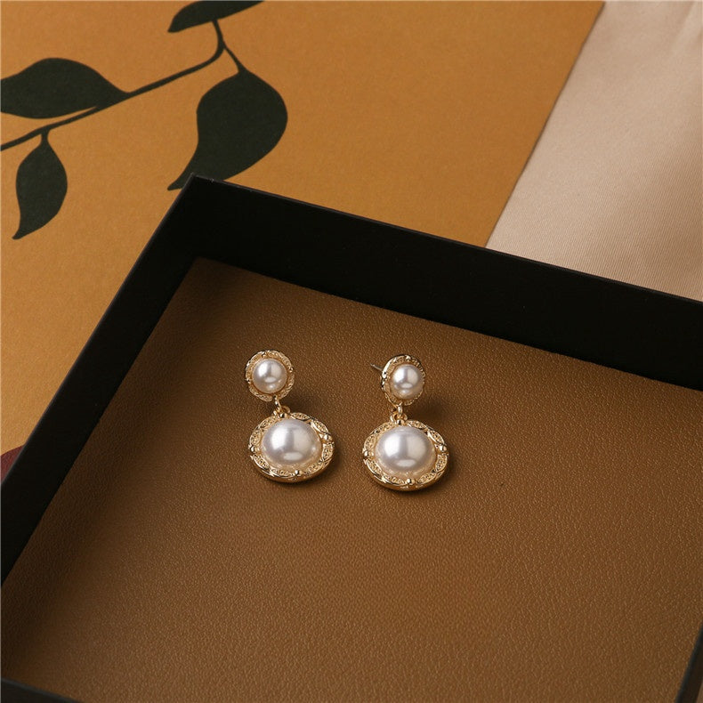 925 Silver Needle double Pearl earrings -ER121