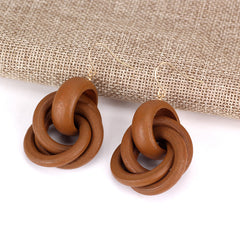 Light coffee color European style round spiral wood earrings -ER228