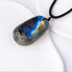 Natural strong blue moonlight elongated stone stone pendant -20200814