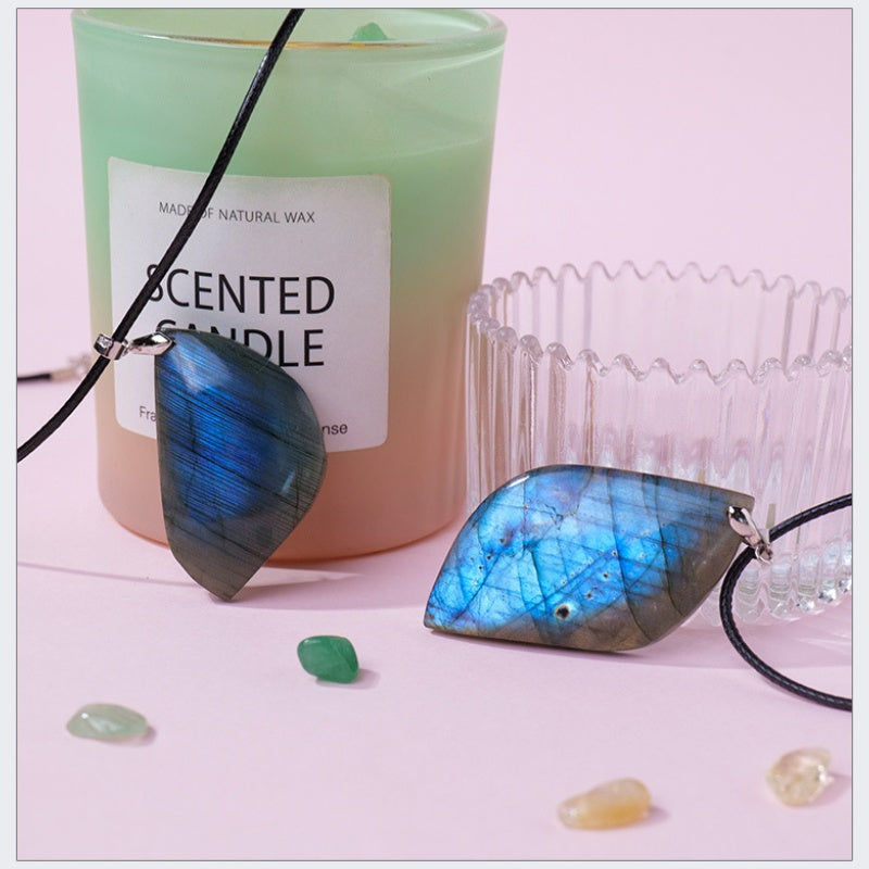 Natural pull feldspar moonstone leaf pendant necklace -20190104