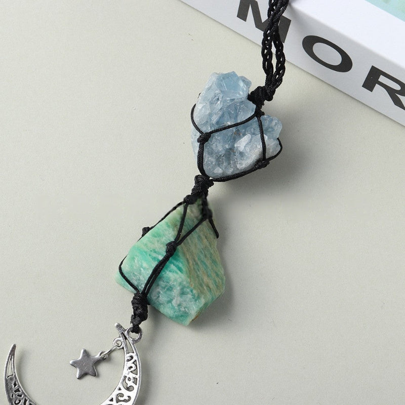 Natural Kyanite + Amazonyte Stone Star Moon Pendant -20210320KNA