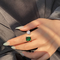 Emerald square jewel plated 18-karat gold multi-cut white diamond ring -JZ119