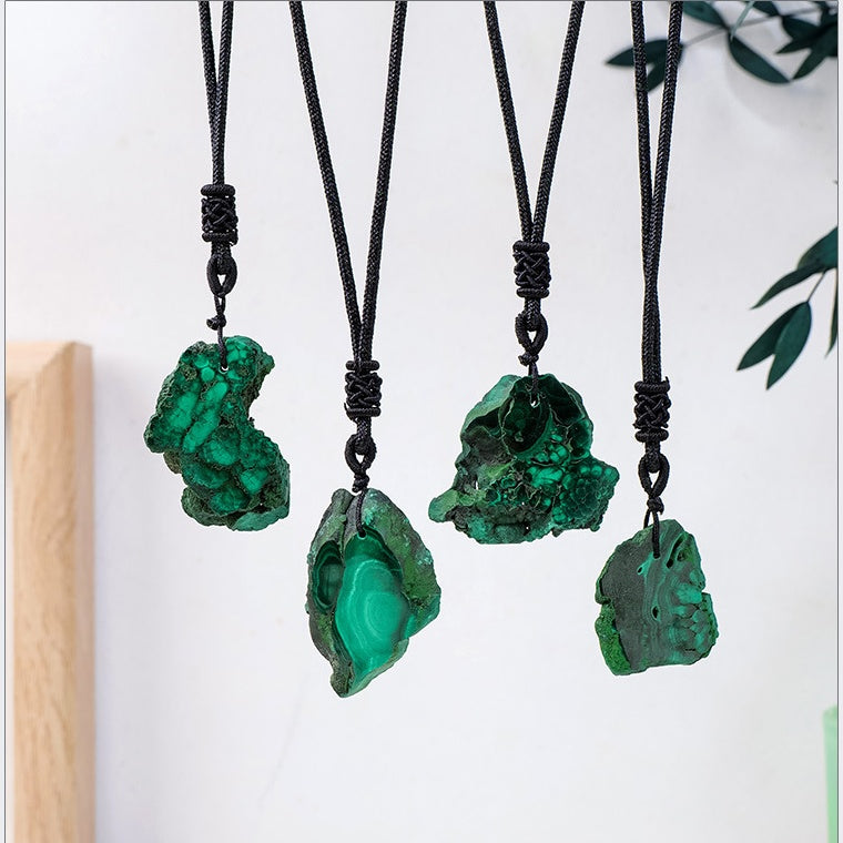 Natural malachite slice pendant sweater chain -20230509GRN