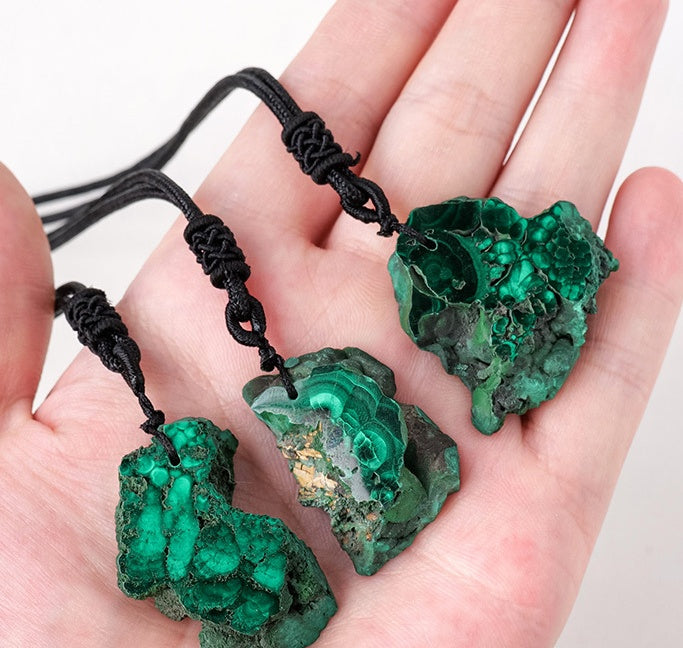 Natural malachite slice pendant sweater chain -20230509GRN