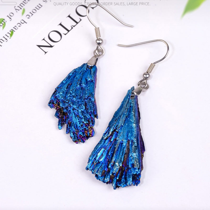 Natural black tourmaline electroplated blue earrings -20200816