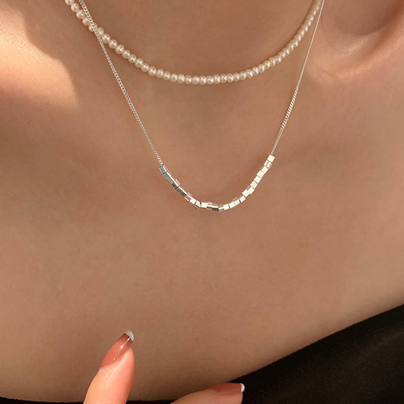 Simple square silver love collarbone chain choker -XL1626S