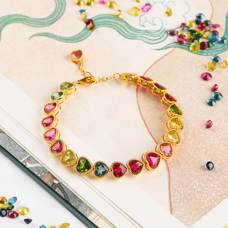 18K gold plated colored gemstone love bracelet-SL003