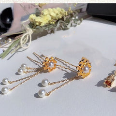 Pearl lotus fringe antique hairpin -HA209G