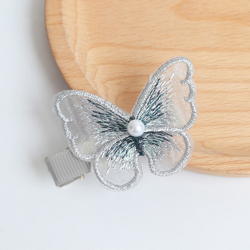 Elegant grey Embroidery Butterfly hairpin -HA214