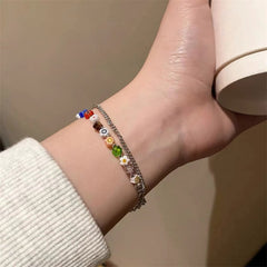 Multicoloured Flower beaded Double Chain Bracelet -YX6051