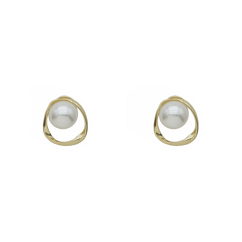 Irregular ring ear clip with pearl -KE033