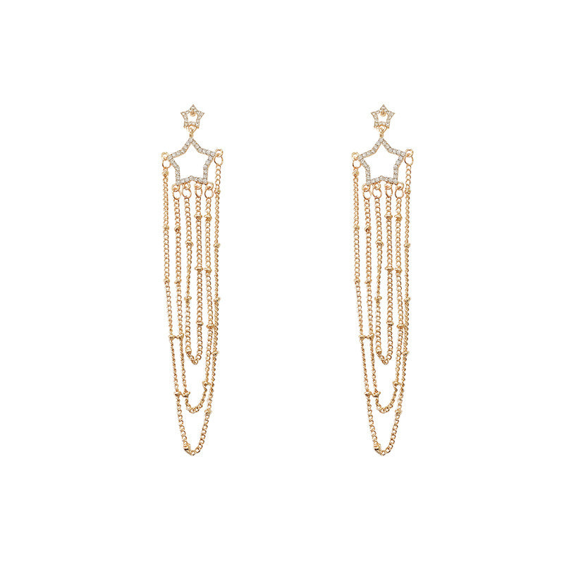 Double Star Sparkle Chain Tassel Earrings -E1130G