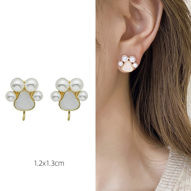 Soft and cute cat paw pearl ear clips-KE032